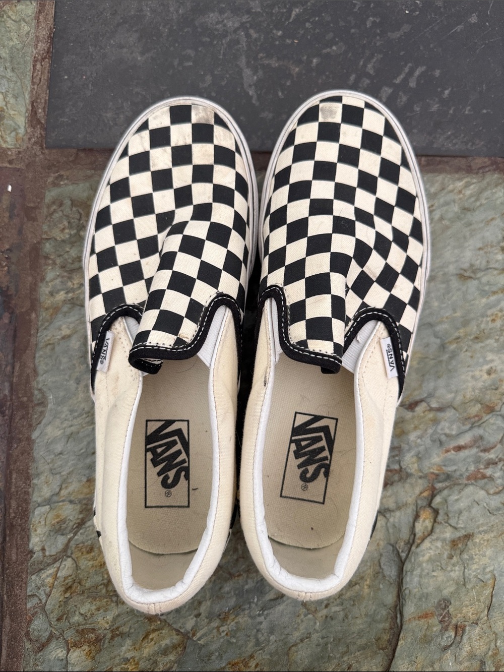 Platform Vans Slip-On Checkerboard Sneakers - Black & White Womens 8.5 - Picture 2 of 6